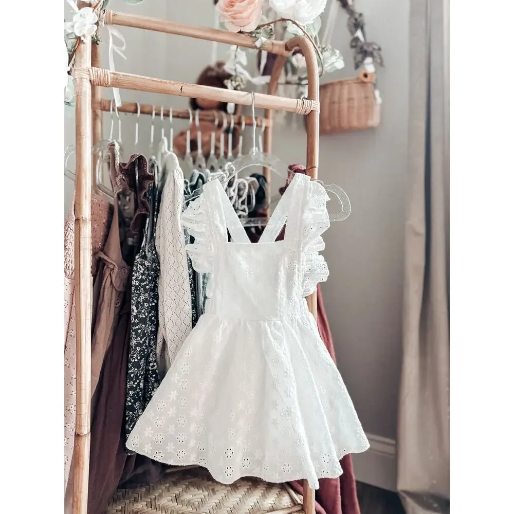 New Darling Eyelet Flutter Strap Crisscrossing Back Pinafore Romper Dress